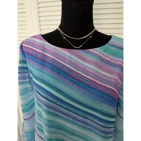 Chico's Top Womens Sz S (0) Purple Aqua Stripe Chiffon Layer Asymmetrical Tunic - Picture 4 of 14